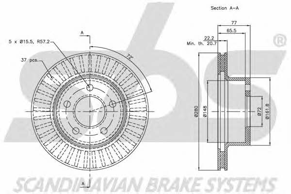SBS 1815209308 Front brake disc ventilated 1815209308