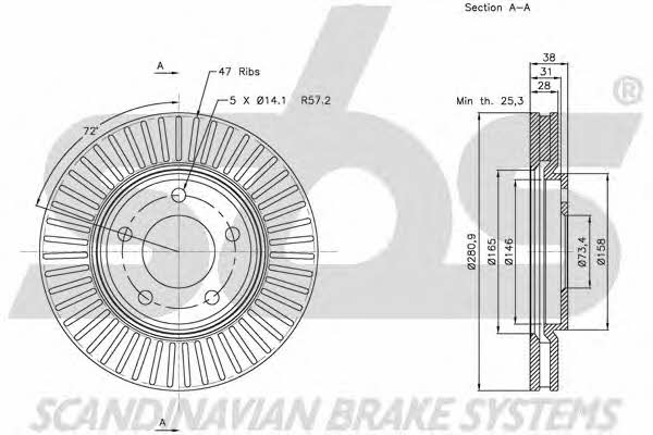 SBS 1815209313 Front brake disc ventilated 1815209313