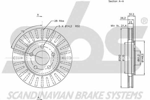 SBS 1815209314 Front brake disc ventilated 1815209314