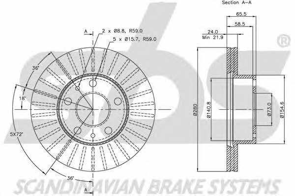 SBS 1815209945 Front brake disc ventilated 1815209945