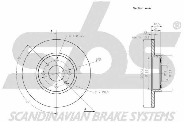 SBS 1815202365 Unventilated front brake disc 1815202365