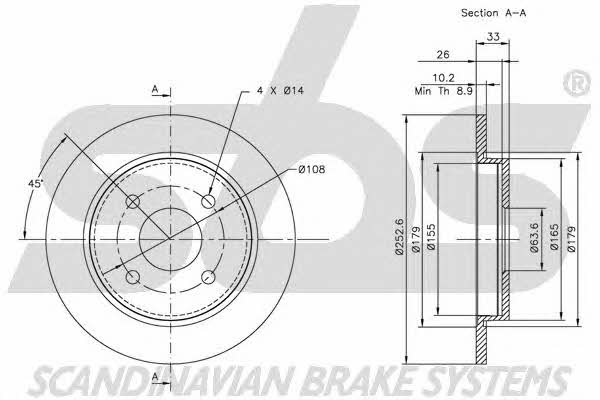 SBS 1815202536 Rear brake disc, non-ventilated 1815202536