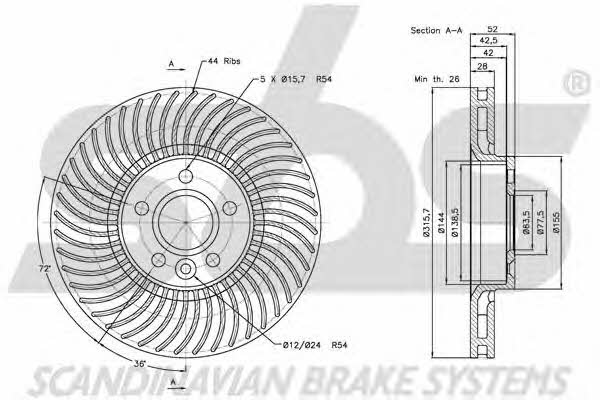 SBS 1815202570 Front brake disc ventilated 1815202570