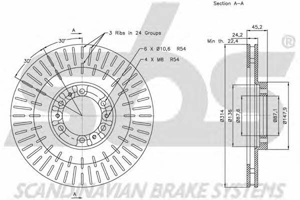 SBS 1815203044 Front brake disc ventilated 1815203044