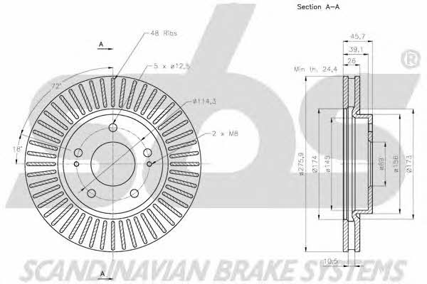 SBS 1815203060 Front brake disc ventilated 1815203060