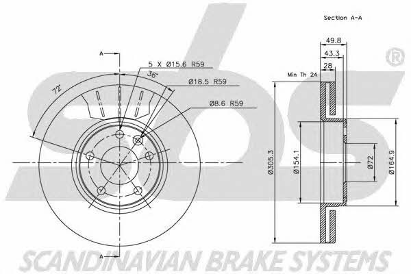 SBS 1815203639 Front brake disc ventilated 1815203639