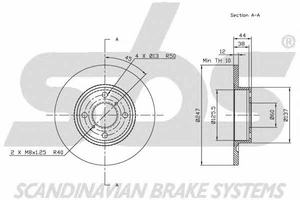 SBS 1815203642 Unventilated front brake disc 1815203642
