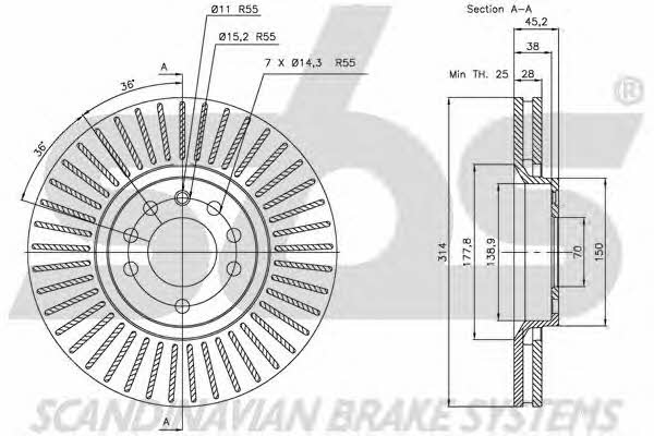 SBS 1815203653 Front brake disc ventilated 1815203653