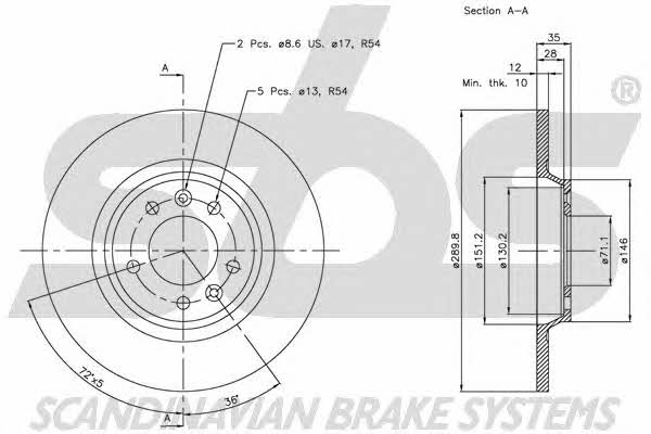 SBS 1815203729 Rear brake disc, non-ventilated 1815203729