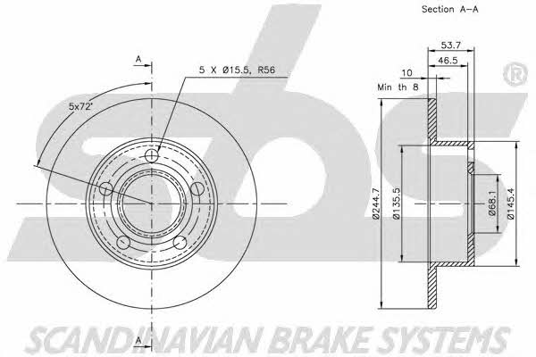 SBS 1815204764 Rear brake disc, non-ventilated 1815204764