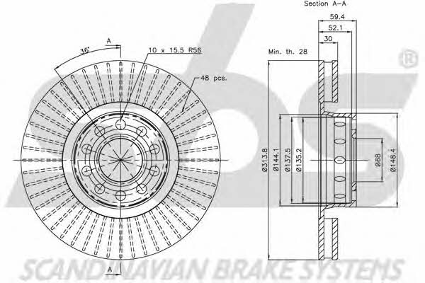 SBS 1815204780 Front brake disc ventilated 1815204780