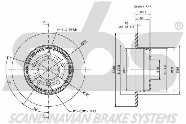 SBS 1815201525 Rear brake disc, non-ventilated 1815201525