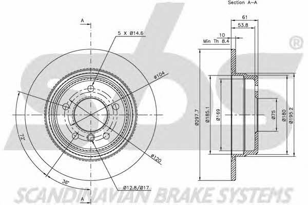 SBS 1815201537 Rear brake disc, non-ventilated 1815201537
