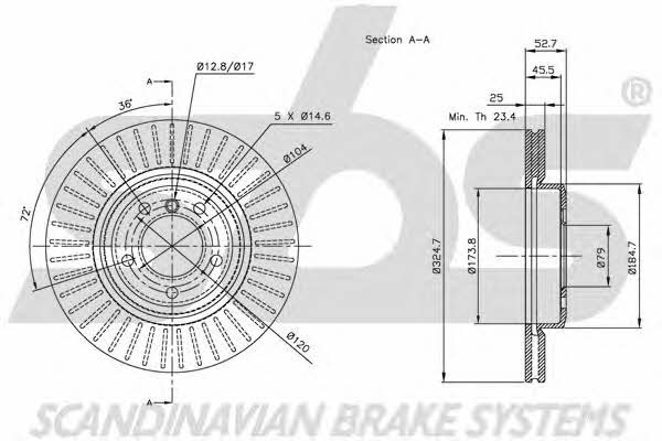 SBS 1815201543 Front brake disc ventilated 1815201543