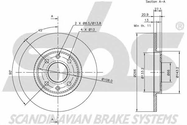 SBS 1815201925 Unventilated front brake disc 1815201925