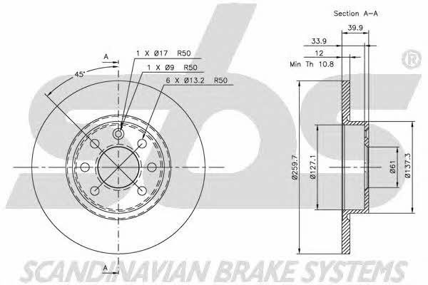 SBS 1815204823 Unventilated front brake disc 1815204823