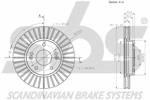 SBS 1815203449 Front brake disc ventilated 1815203449