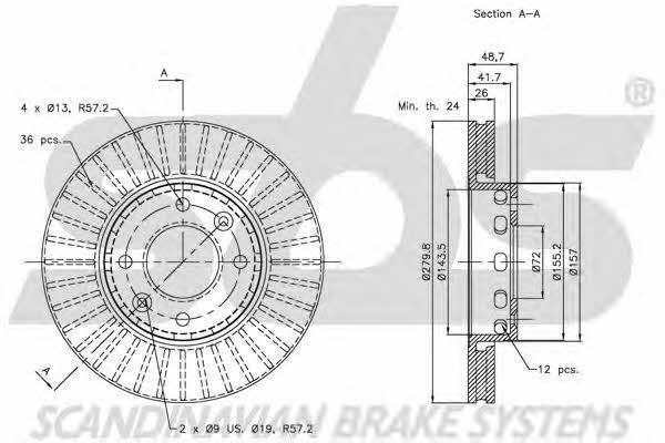 SBS 1815203511 Front brake disc ventilated 1815203511