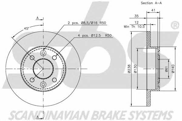 SBS 1815203908 Unventilated front brake disc 1815203908
