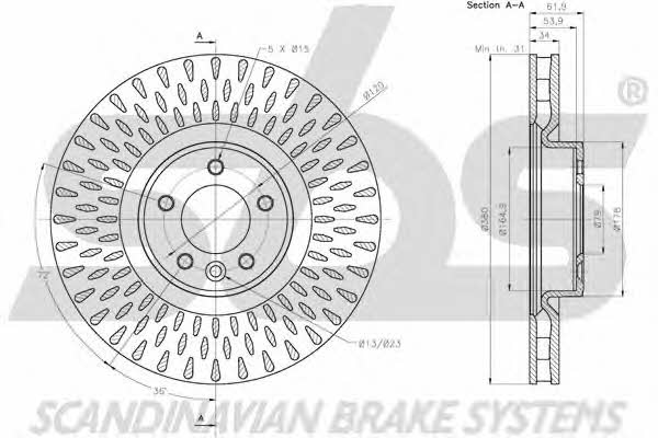 SBS 1815204042 Front brake disc ventilated 1815204042