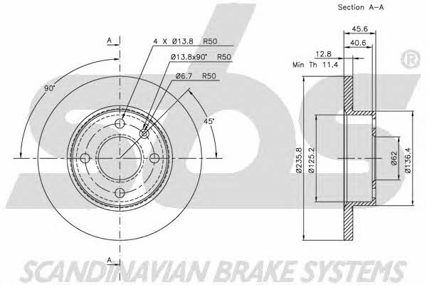SBS 1815204305 Unventilated front brake disc 1815204305