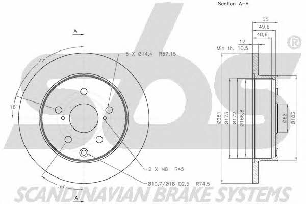 SBS 18152045114 Rear brake disc, non-ventilated 18152045114