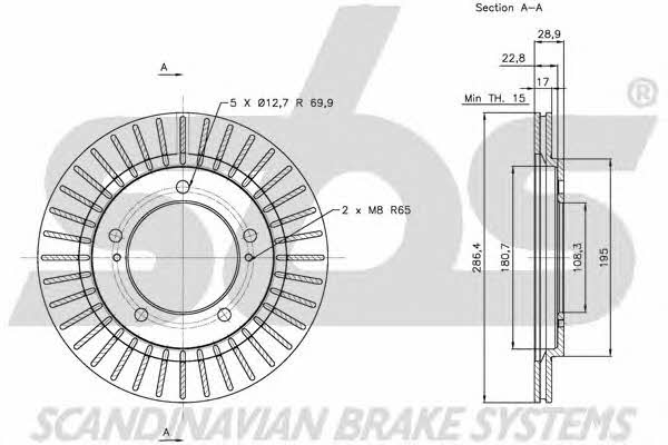 SBS 1815205212 Front brake disc ventilated 1815205212