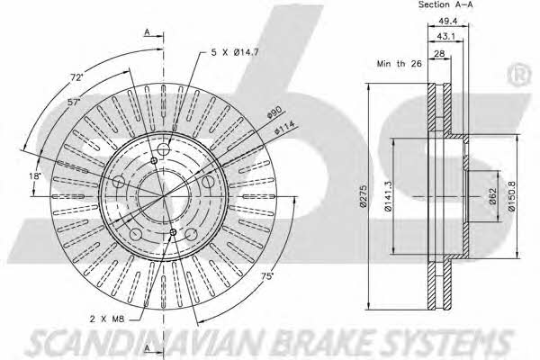 SBS 1815204549 Front brake disc ventilated 1815204549