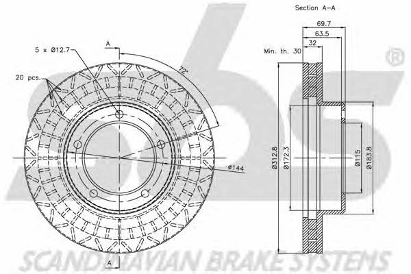SBS 1815204597 Front brake disc ventilated 1815204597