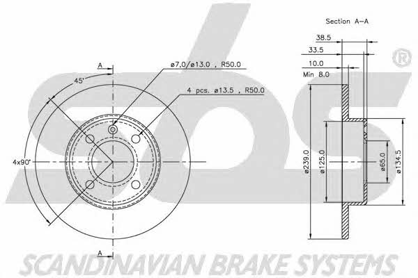 SBS 1815204704 Rear brake disc, non-ventilated 1815204704