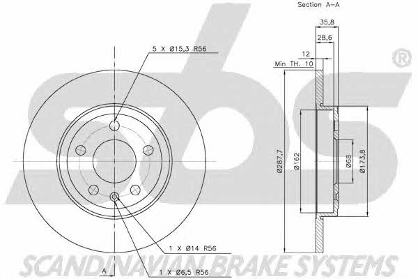 SBS 18152047111 Rear brake disc, non-ventilated 18152047111