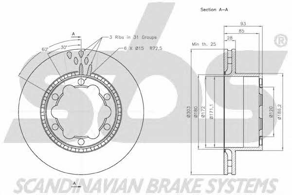 SBS 18152047124 Rear ventilated brake disc 18152047124