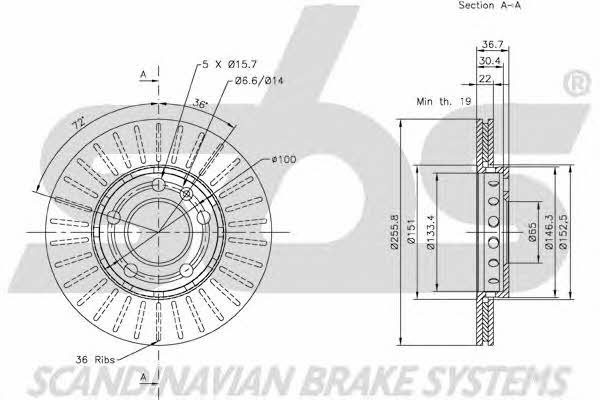 SBS 1815204758 Front brake disc ventilated 1815204758