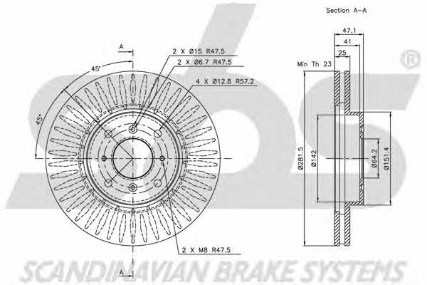 SBS 1815202625 Front brake disc ventilated 1815202625