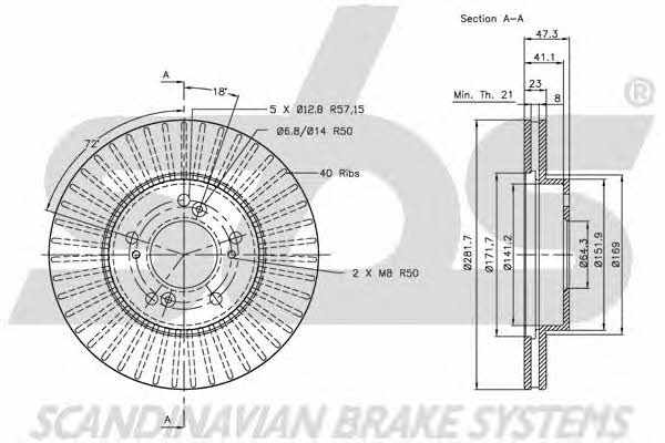 SBS 1815202626 Front brake disc ventilated 1815202626