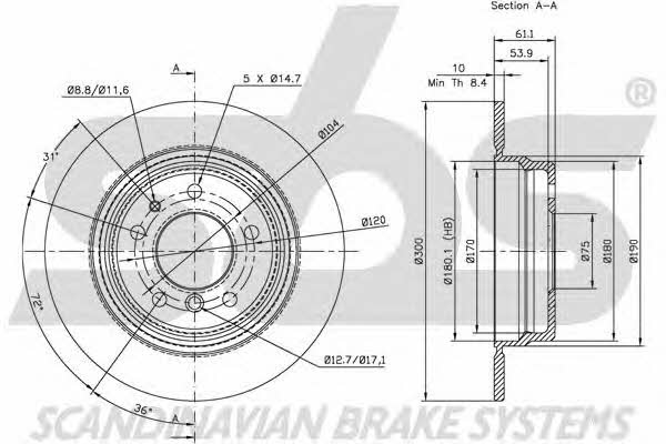 SBS 1815201520 Rear brake disc, non-ventilated 1815201520