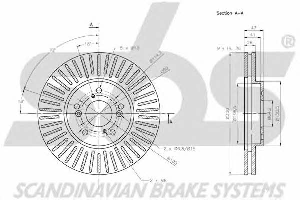 SBS 1815202658 Front brake disc ventilated 1815202658