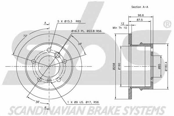 SBS 1815203395 Rear brake disc, non-ventilated 1815203395
