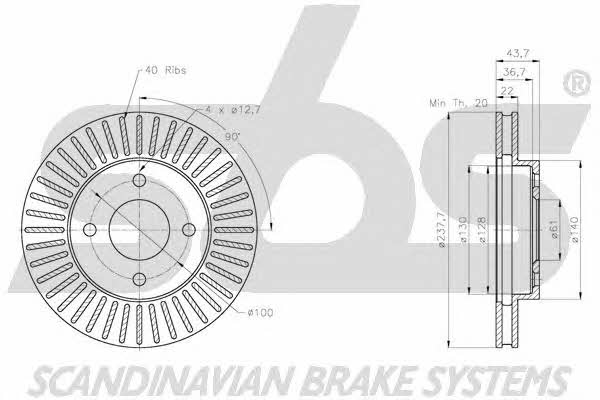 SBS 1815202282 Front brake disc ventilated 1815202282