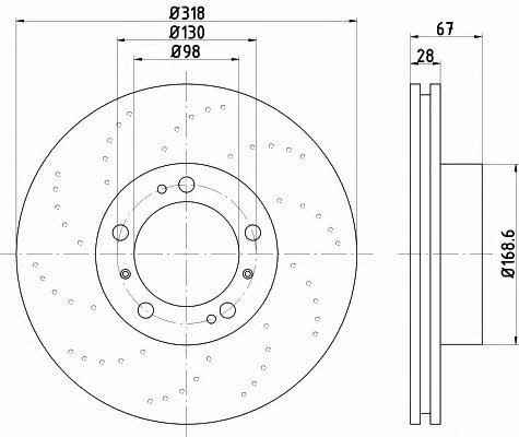 Textar 92099907 Ventilated brake disc with perforation 92099907