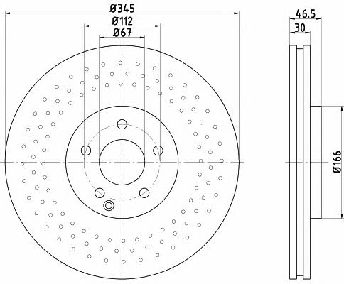 Textar 92123703 Ventilated brake disc with perforation 92123703