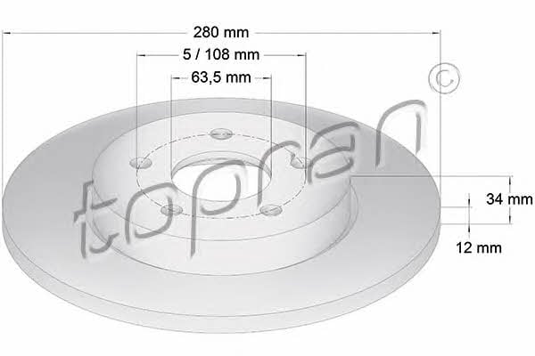 Topran 301 957 Rear brake disc, non-ventilated 301957