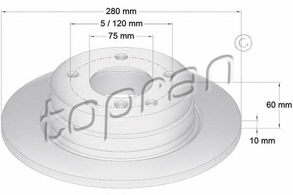 Topran 500 564 Rear brake disc, non-ventilated 500564