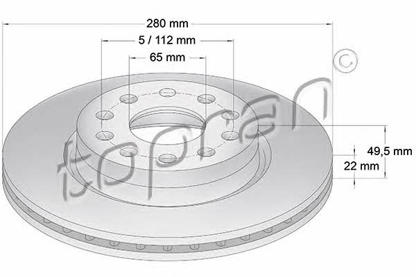 Topran 110 074 Front brake disc ventilated 110074