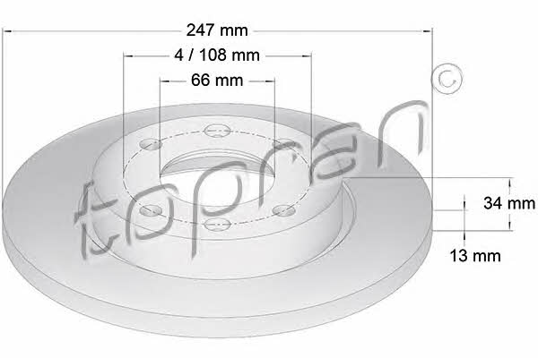 Topran 721 175 Unventilated front brake disc 721175