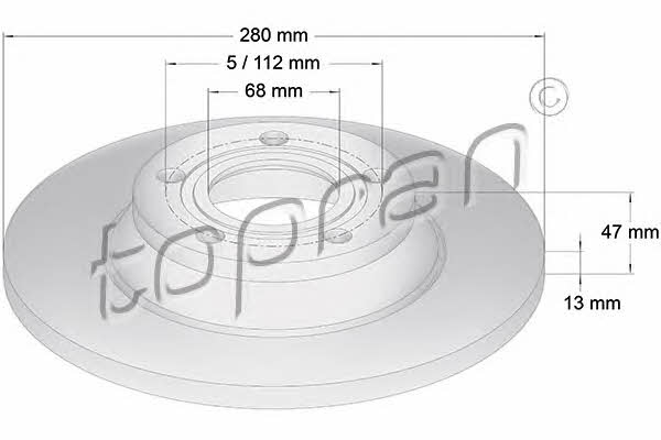 Topran 104 435 Unventilated front brake disc 104435