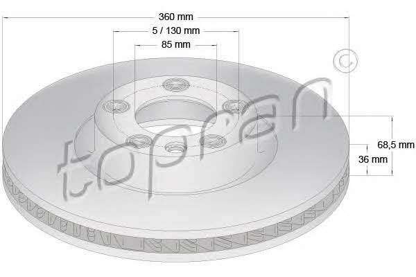 Topran 114 990 Front brake disc ventilated 114990