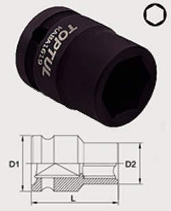 KABA1619 Toptul Impact head 6-sided 19 mm, 1/2