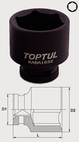 KABA1624 Toptul Impact head 6-sided 24 mm, 1/2