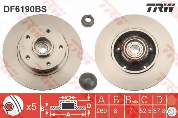 Rear solid brake disc TRW DF6190BS